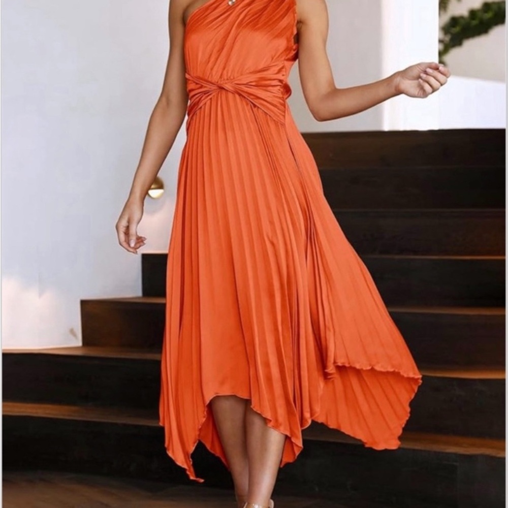 Elegant Silk Orange One-Shoulder Dress